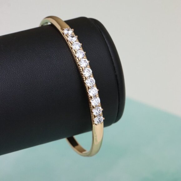 Elegant Rose Gold Bangle with Sparkling Round Stone Row Accent, XPBL0481 - Picture 7 of 11